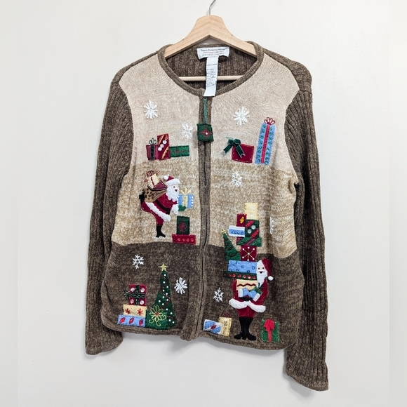 Vintage Sweaters - Vintage 90s Beaded Santa Ugly Christmas Cardigan Sweater‎ Teacher Retro